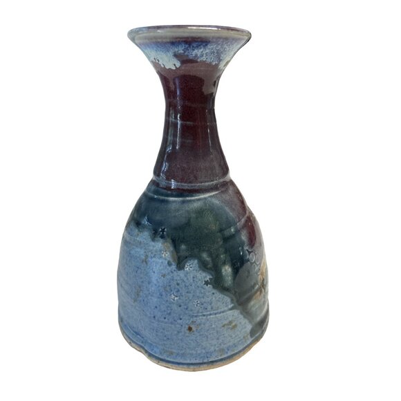 Handcrafted Ceramic Vase - Abstract Blue & Maroon Glaze - Unique Art Pottery Hom - Picture 4 of 7